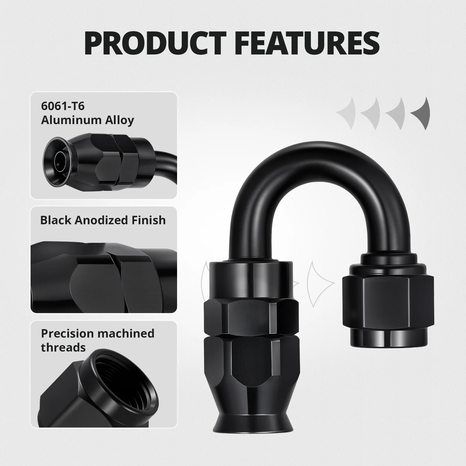 EVIL ENERGY 6AN/8AN/10AN PTFE Hose End Fittings Kit 0/45/90/180 Degree Fittings For PTFE Hose Only, Black - Image 9