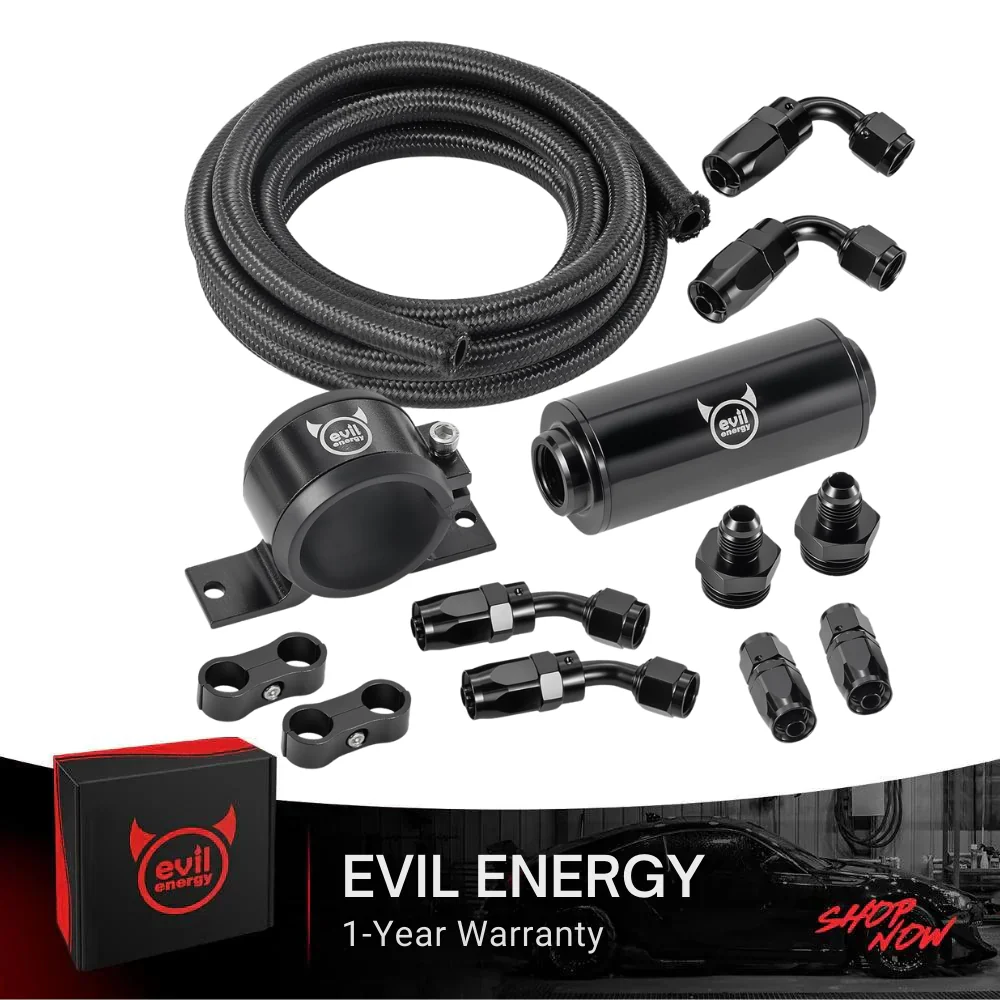 EVIL ENERGY 6AN CPE Fuel Line Kit with 10 Micron Fuel Filter, Inline Fuel Filter & Bracket Clamp 50MM Universal, 6AN Hose CPE Fitting Kit 10FT