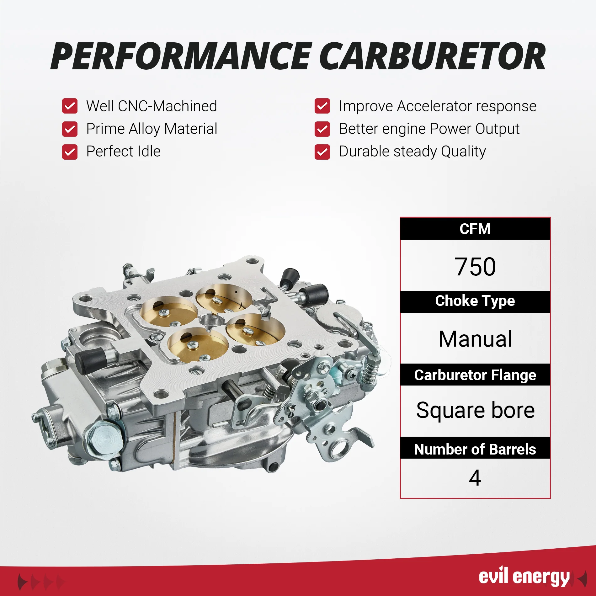 EVIL ENERGY 750 CFM Classic 4-Barrel Street Carburetor - Image 4