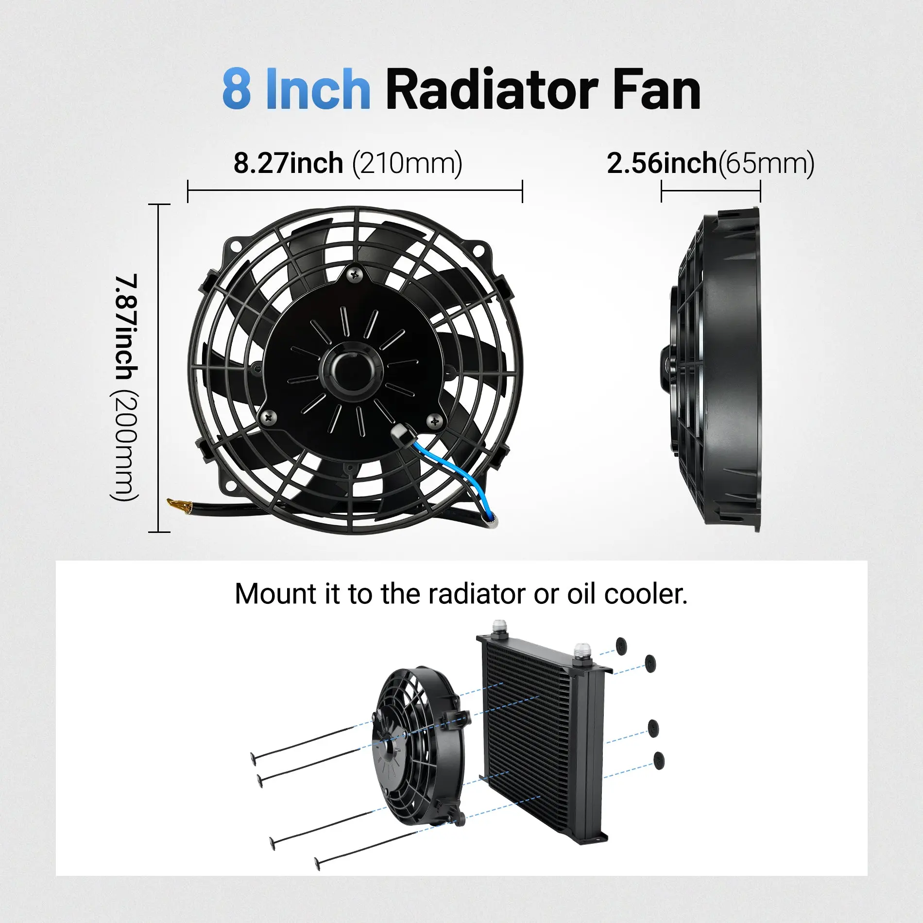 Evil Energy 8 Inch Electric Radiator Cooling Fan 12V 80W 10 Blades Mount Kit High-Performance Cooling Upgrade - Image 3