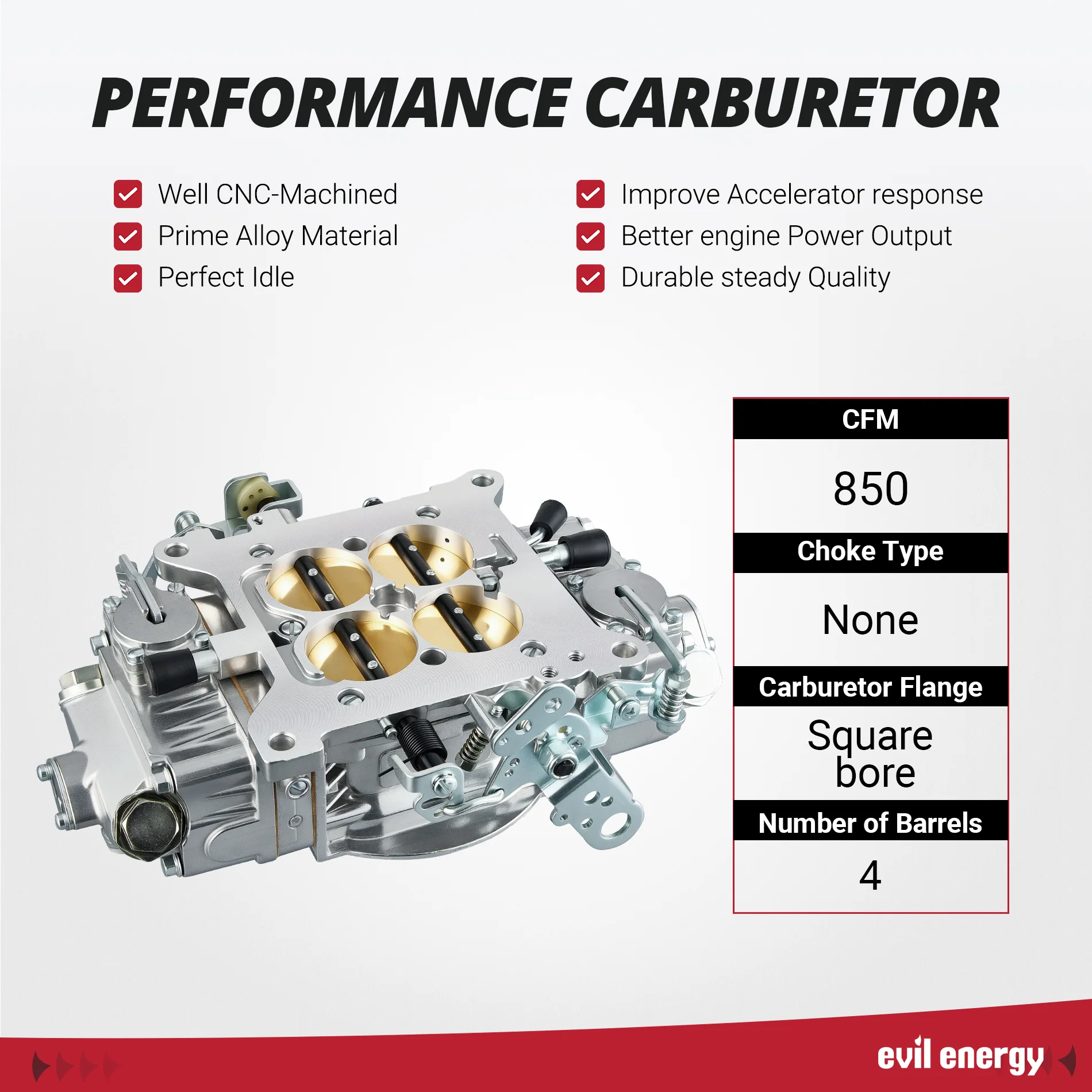 EVIL ENERGY 850 CFM Race 4-Barrel Carburetor Mechanical Secondary - Image 5