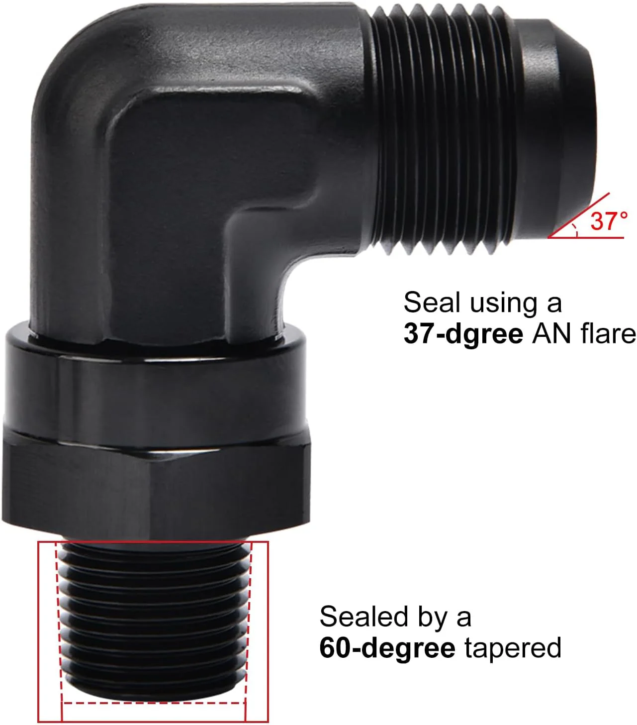 EVIL ENERGY AN Male Flare to NPT 90° Swivel Fitting Adapter Aluminum Black - Image 13