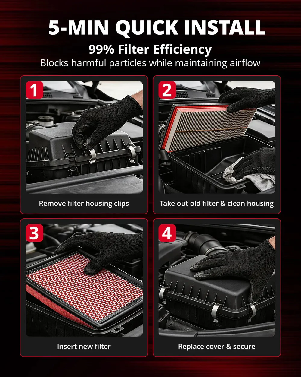 EVIL ENERGY Engine Air Filter for Ram 1500 2002-2010, Ram 2500 2003-2010, Dakota 2004-2010 | Replacement CA9401 | High Flow, 99.9% Filtration - Image 7
