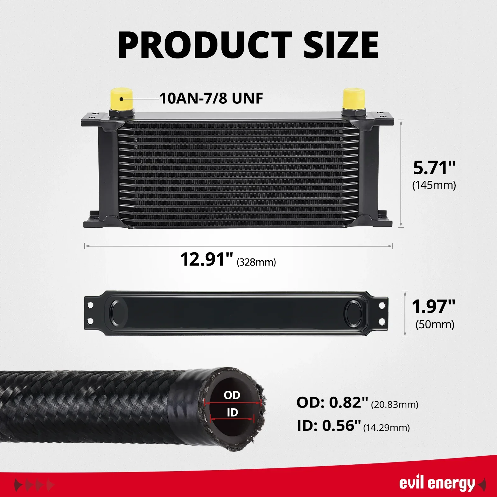 EVIL ENERGY 330mm 10/16/19 Row Oil Cooler Kit 10AN Transmission Universal Engine Cooler - Image 10