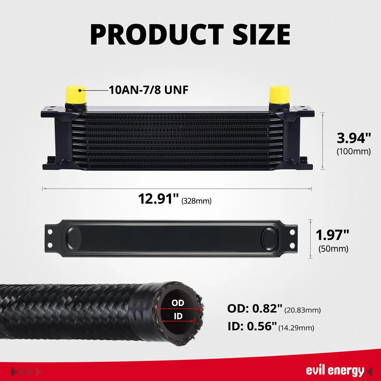 EVIL ENERGY 330mm 10/16/19 Row Oil Cooler Kit 10AN Transmission Universal Engine Cooler - Image 11