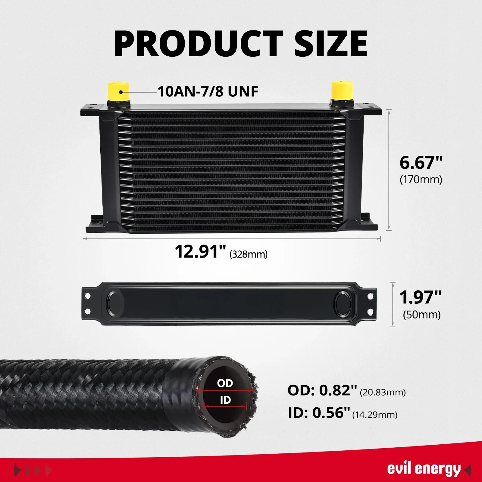 EVIL ENERGY 330mm 10/16/19 Row Oil Cooler Kit 10AN Transmission Universal Engine Cooler - Image 12