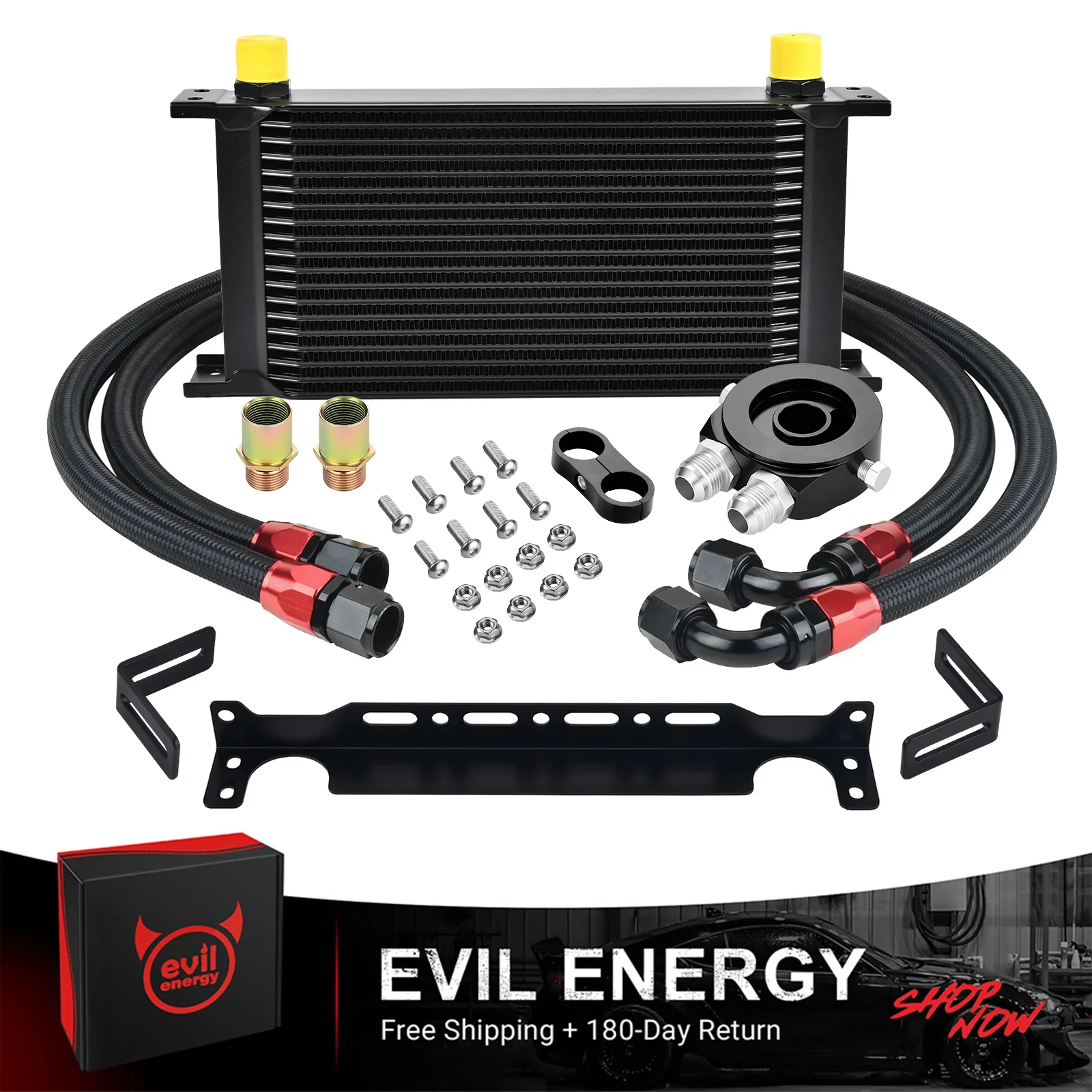 EVIL ENERGY 330mm 10/16/19 Row Oil Cooler Kit 10AN Transmission Universal Engine Cooler - Image 6