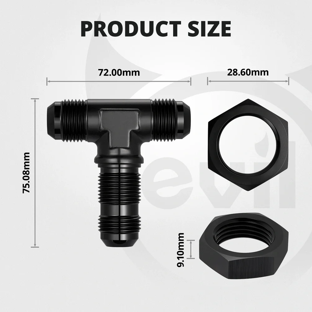 EVIL ENERGY 3/4/6/8/10/12AN Male Flare Bulkhead Tee Fitting Adapter Aluminum Black - Image 10