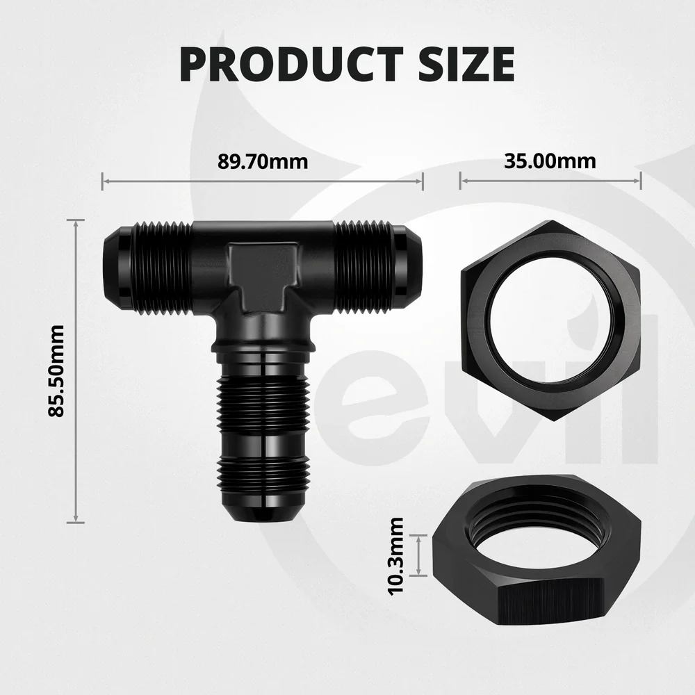 EVIL ENERGY 3/4/6/8/10/12AN Male Flare Bulkhead Tee Fitting Adapter Aluminum Black - Image 11