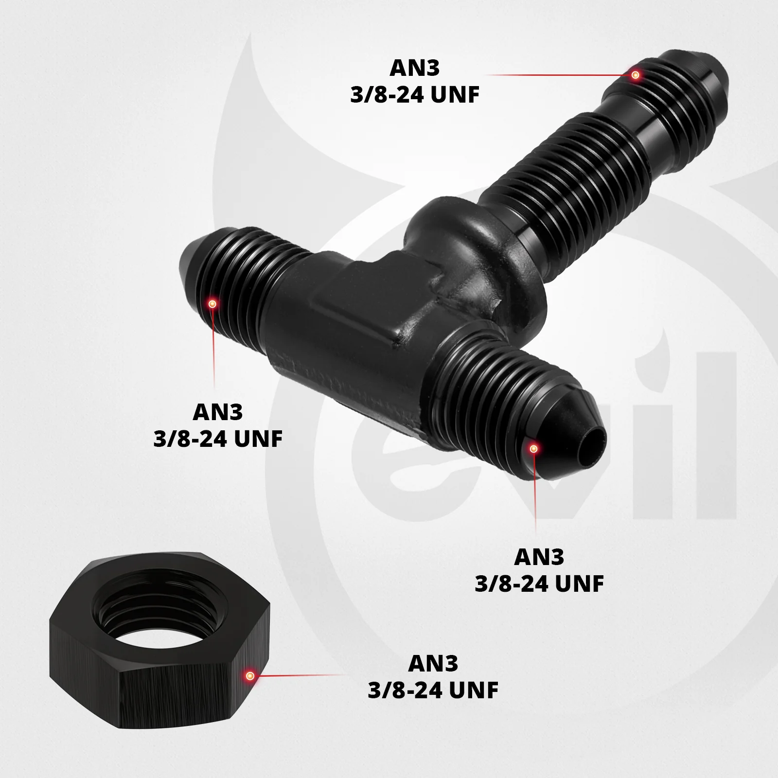EVIL ENERGY 3/4/6/8/10/12AN Male Flare Bulkhead Tee Fitting Adapter Aluminum Black - Image 2