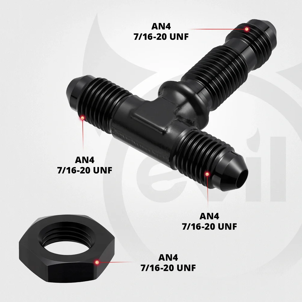EVIL ENERGY 3/4/6/8/10/12AN Male Flare Bulkhead Tee Fitting Adapter Aluminum Black - Image 3