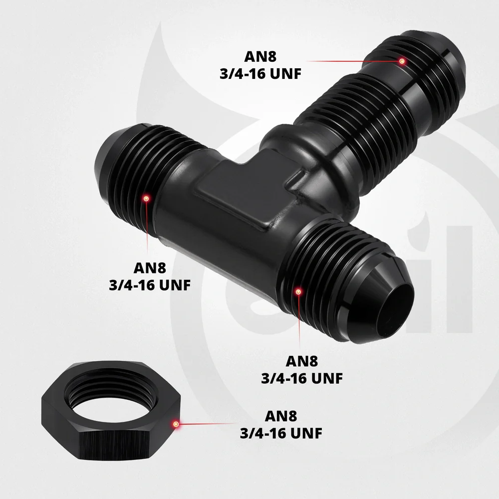 EVIL ENERGY 3/4/6/8/10/12AN Male Flare Bulkhead Tee Fitting Adapter Aluminum Black - Image 4