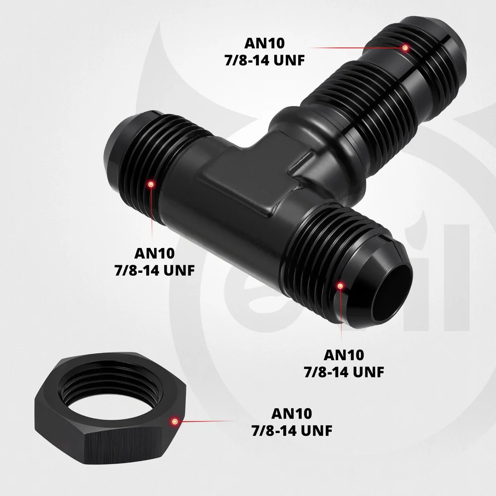 EVIL ENERGY 3/4/6/8/10/12AN Male Flare Bulkhead Tee Fitting Adapter Aluminum Black - Image 5