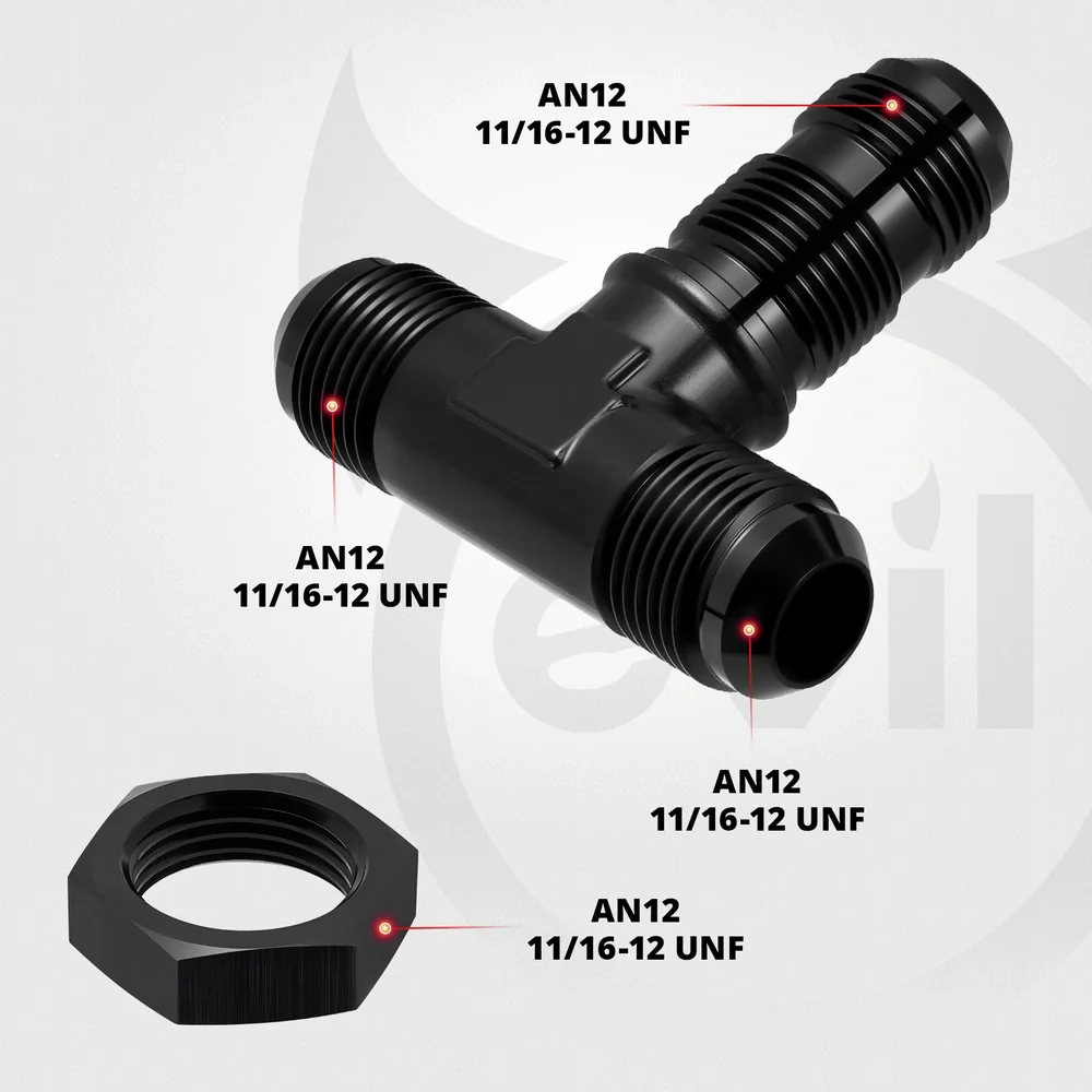 EVIL ENERGY 3/4/6/8/10/12AN Male Flare Bulkhead Tee Fitting Adapter Aluminum Black - Image 6