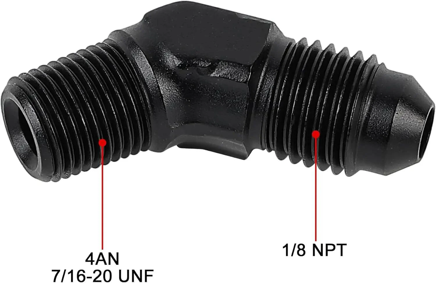 EVIL ENERGY AN Male Flare to NPT Pipe 45 Degree Fitting Adapter Aluminum Black - Image 2