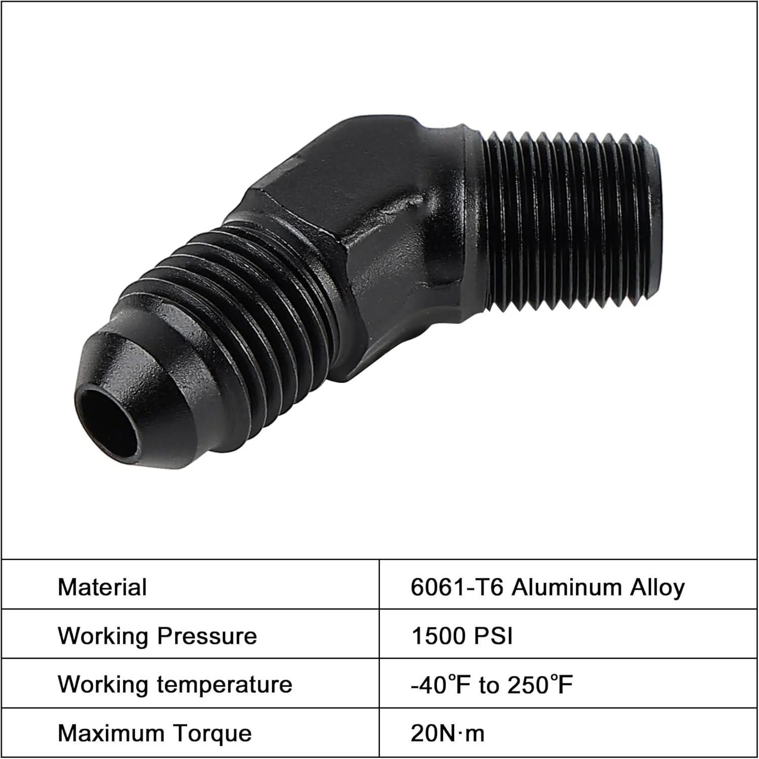 EVIL ENERGY AN Male Flare to NPT Pipe 45 Degree Fitting Adapter Aluminum Black - Image 3