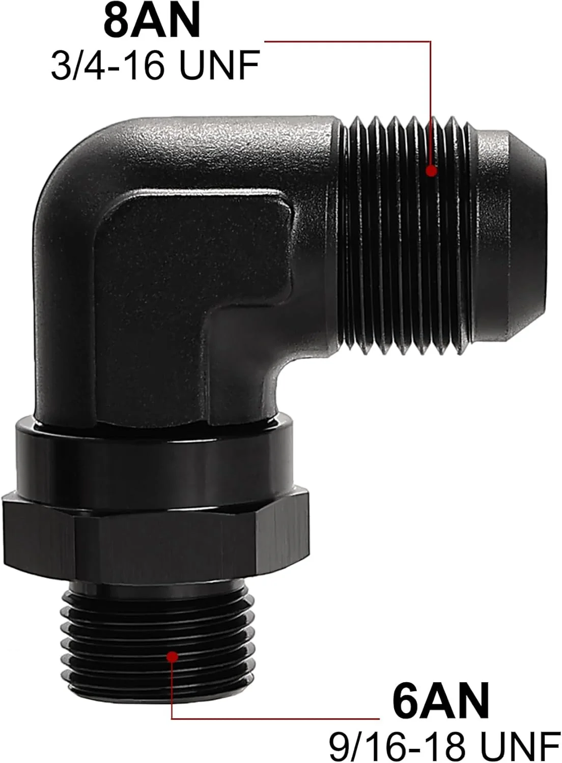 EVIL ENERGY 6/8/10/12/16AN Flare to AN ORB Male Swivel Adapter Fitting 90 Degree Black - Image 10