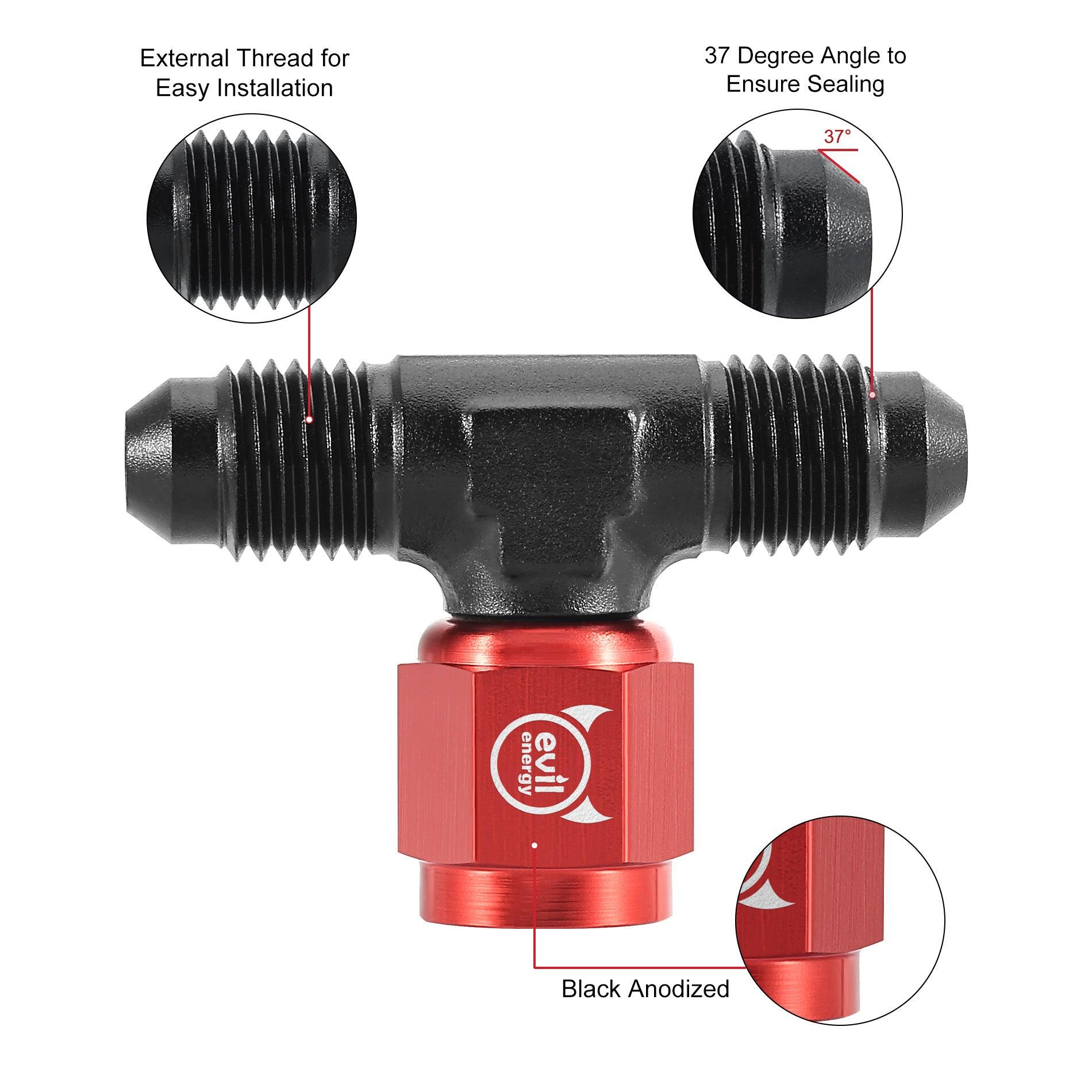 EVIL ENERGY AN Male Tee Fitting Adaptor with Female Swivel on Side Red&Black(4/6/8/10AN) - Image 3