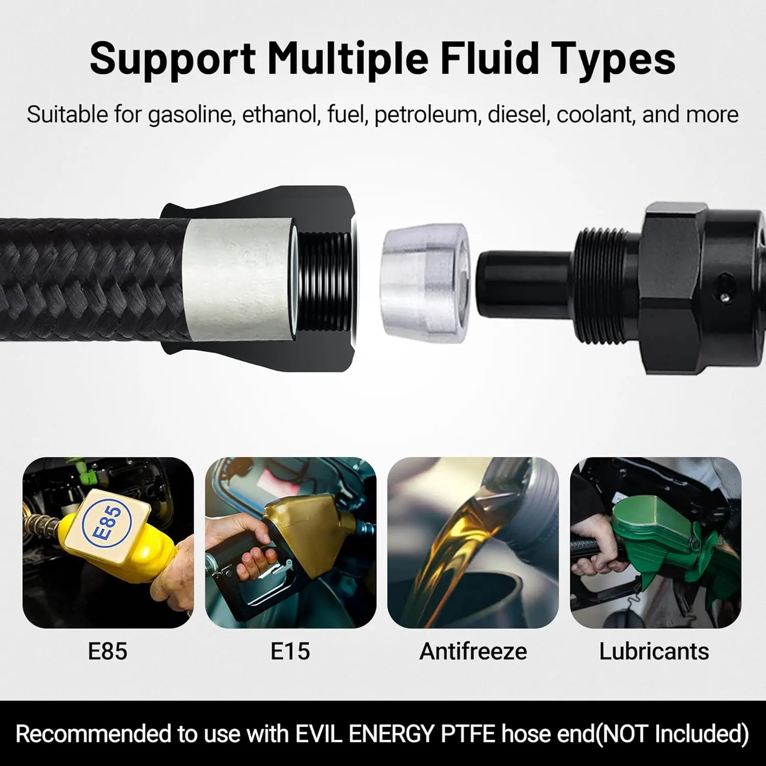 EVIL ENERGY 4/6/8/10/12AN PTFE Fuel Line Kit 16FT, AN6 E85 Braided PTFE Fuel Hose Line Kit Nylon Hose Black - Image 11