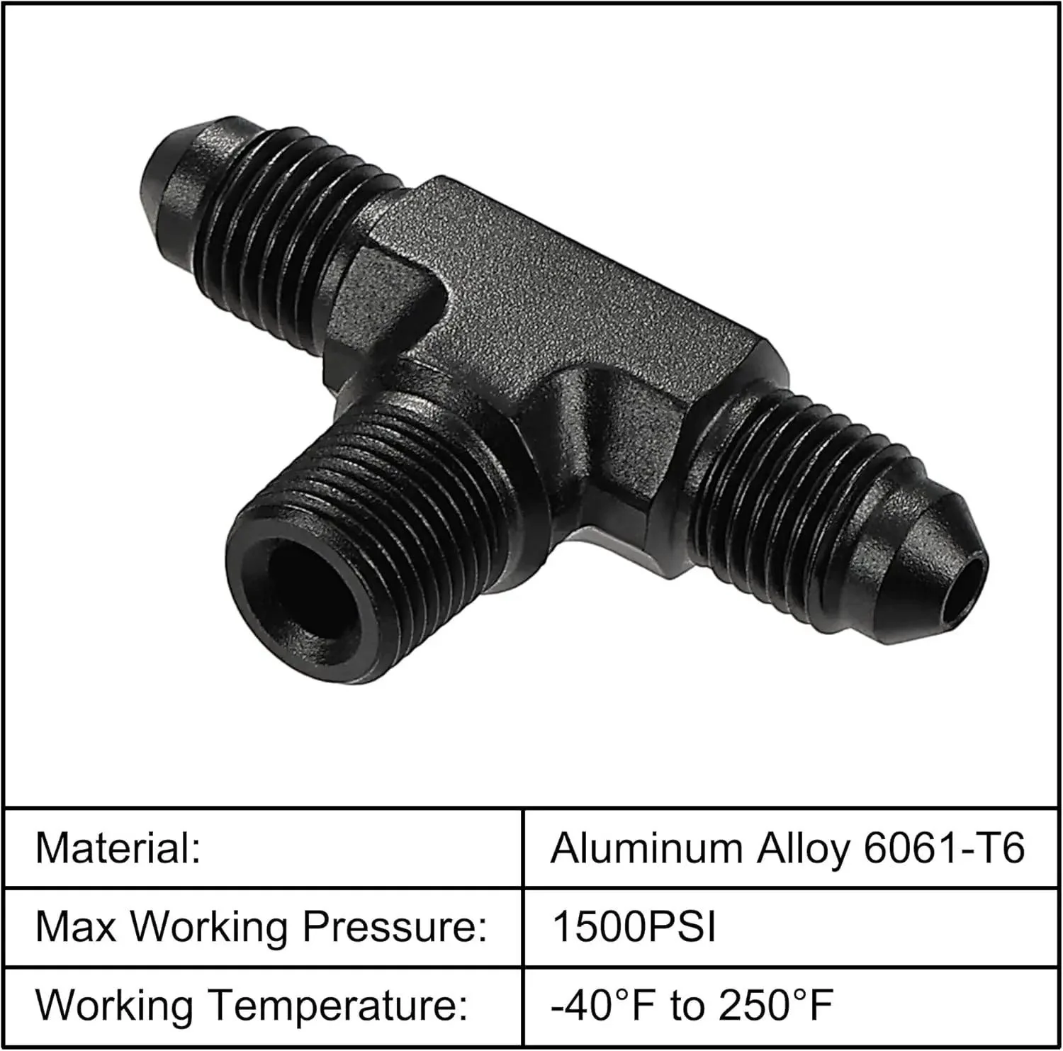 EVIL ENERGY AN Tee Male Flare to NPT on Side Branch T Fitting Adapter Aluminum Black - Image 3