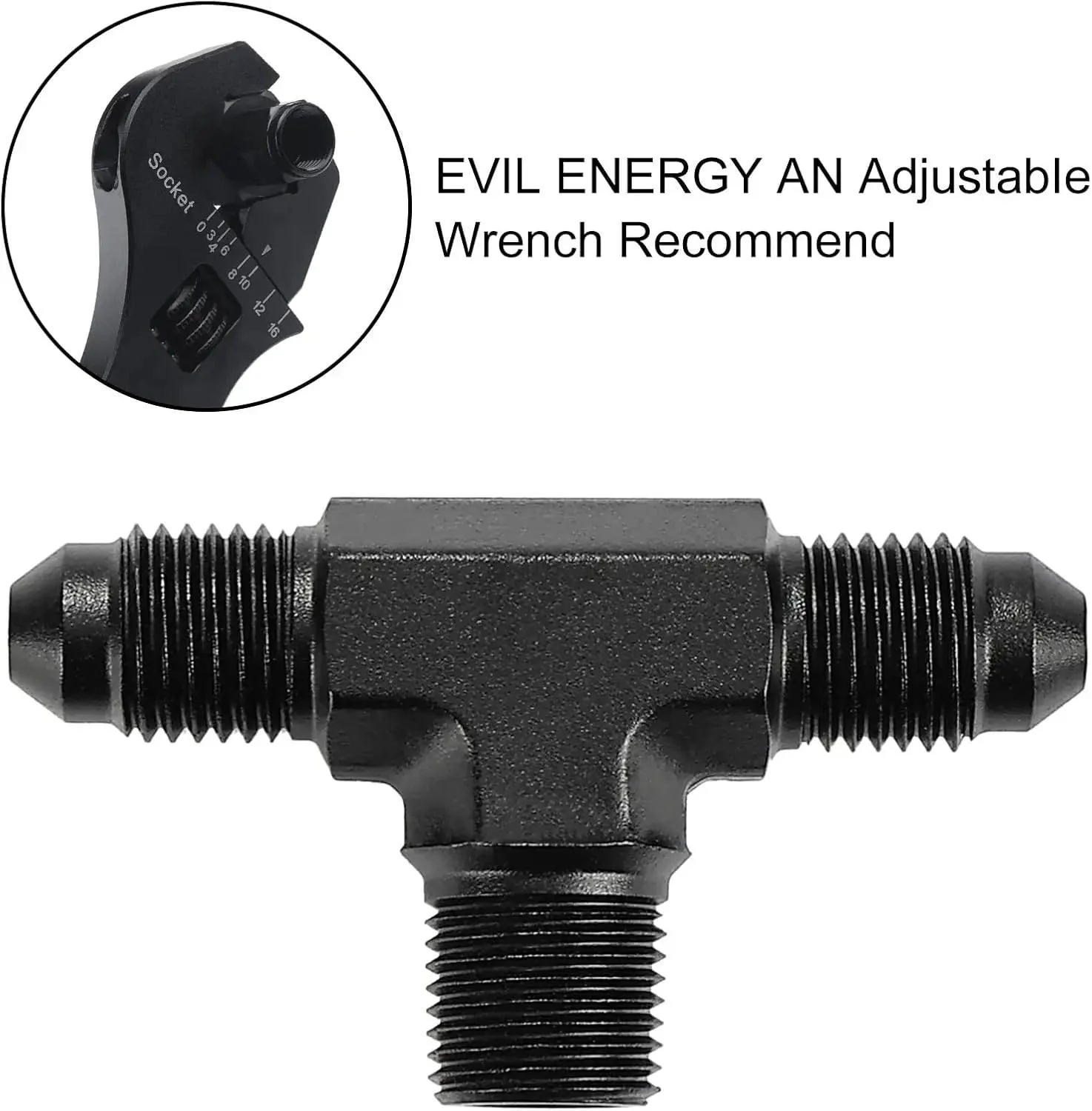 EVIL ENERGY AN Tee Male Flare to NPT on Side Branch T Fitting Adapter Aluminum Black - Image 4