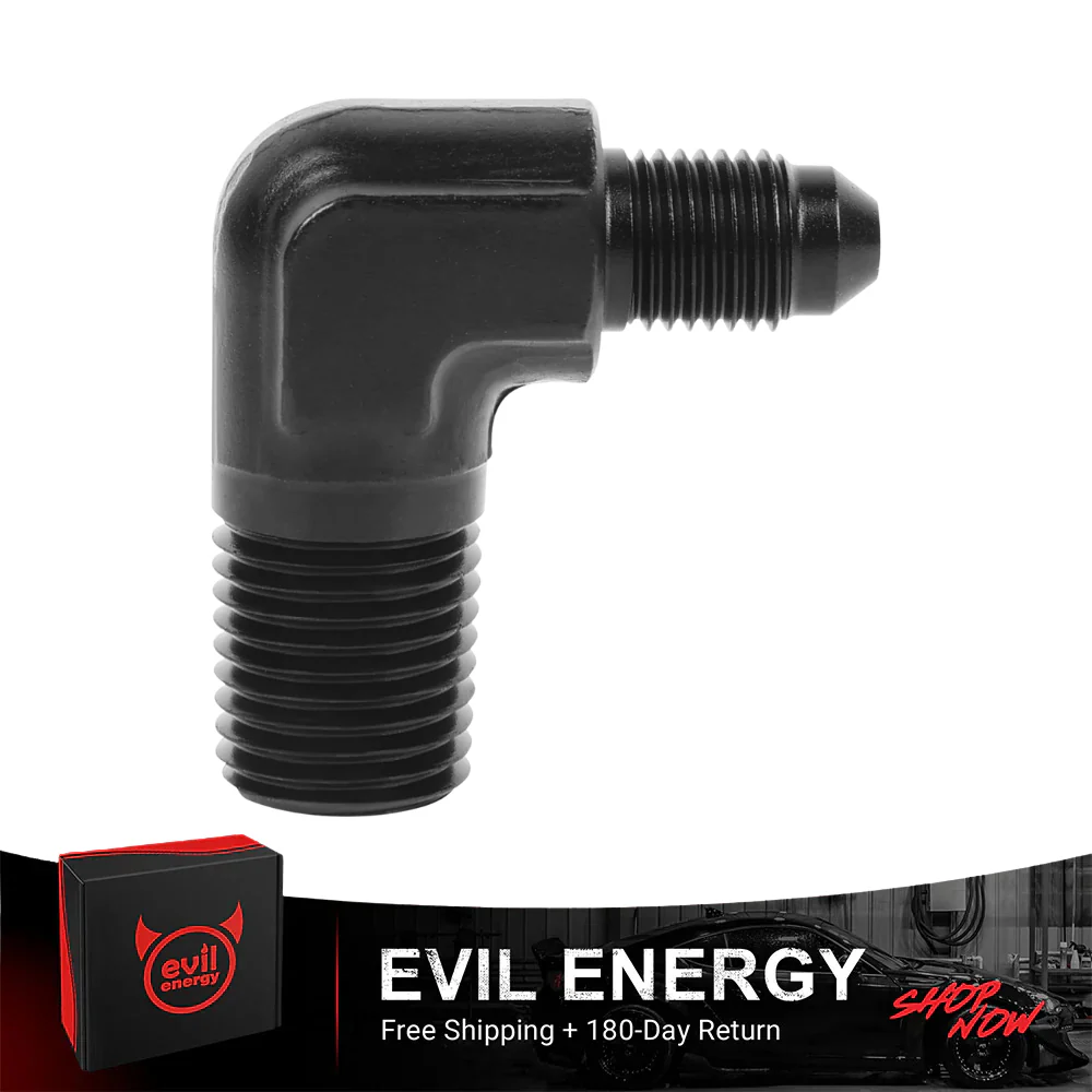 EVIL ENERGY AN to NPT Male 90 Degree Fitting Adapter Aluminum Black