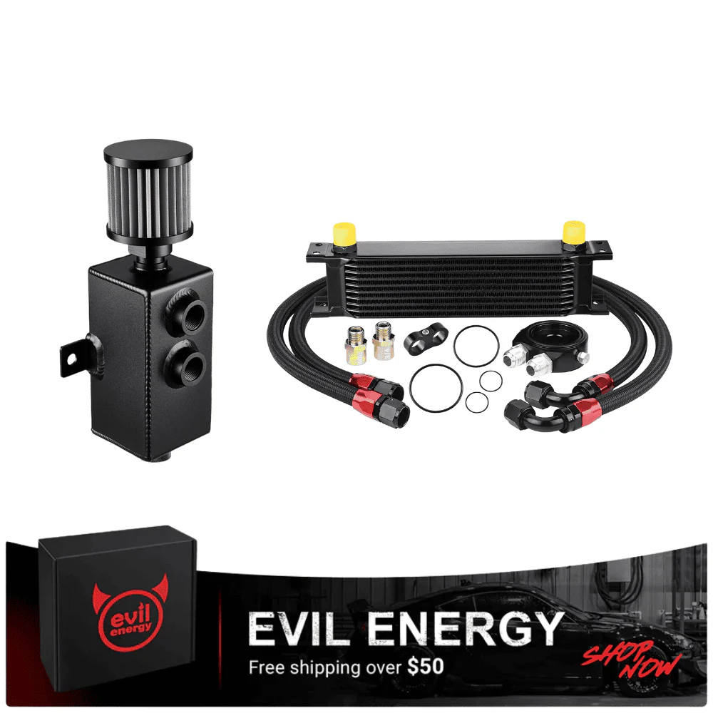 EVIL ENERGY AN10 Oil Catch Can & Transmission Universal 330mm Engine Oil Cooler Kit 10/16/19 Row