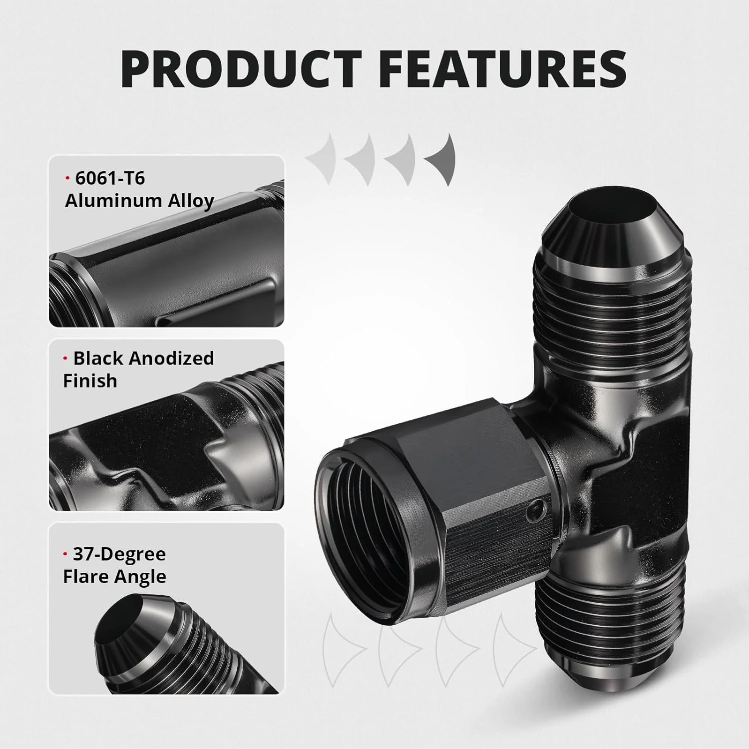EVIL ENERGY 6/8/10AN Male Tee to AN Female Swivel On Side Adapter – Black Aluminum Fitting 2PCS - Image 5