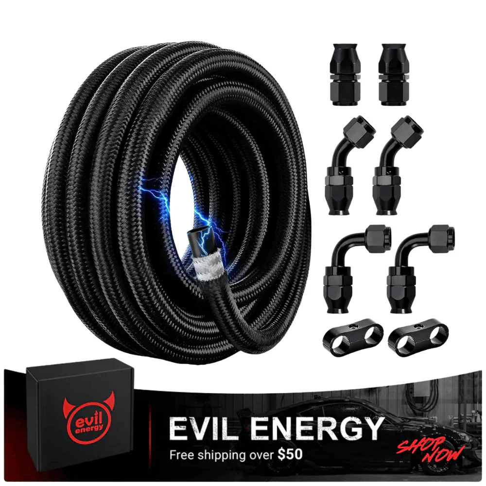EVIL ENERGY Antistatic 6/8/10AN PTFE Fuel Hose Line | 10/20FT E85 Compatible Braided Fuel Line Hose kit Black - Image 3