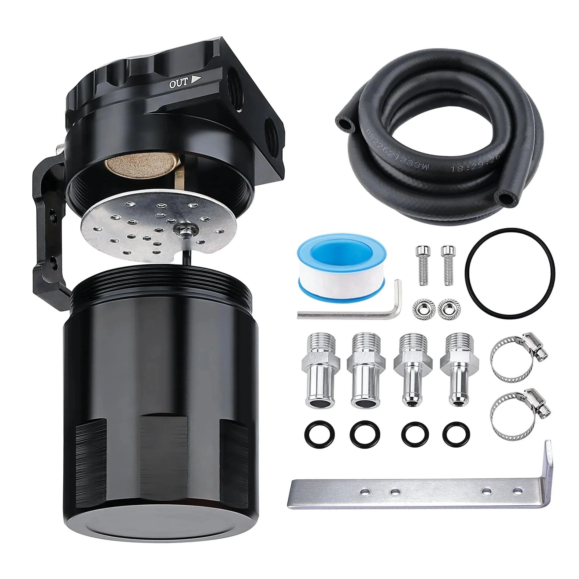 EVIL ENERGY Oil Catch Can, Baffle Catch Can Tank with Hose Kit Universal Aluminum Air Oil Separator Can 300ML - Image 2