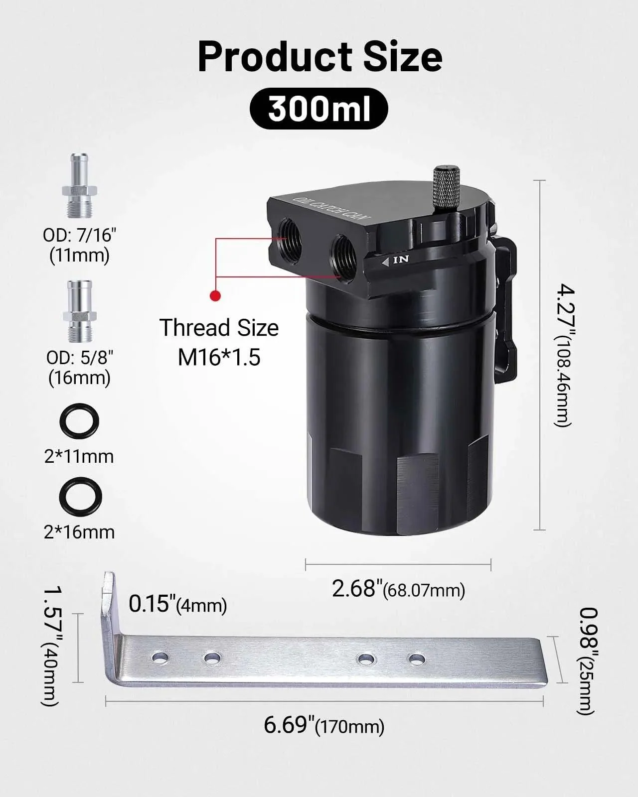 EVIL ENERGY Oil Catch Can, Baffle Catch Can Tank with Hose Kit Universal Aluminum Air Oil Separator Can 300ML - Image 4
