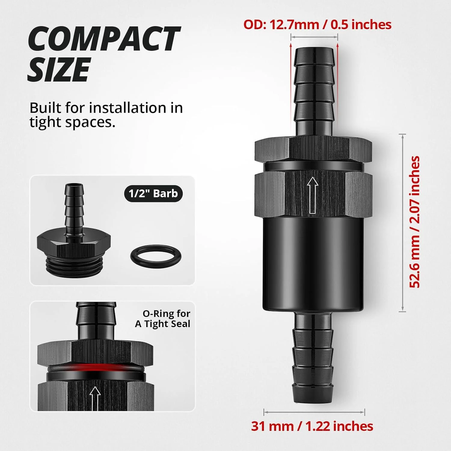 EVIL ENERGY 1/2inch,5/16inch,3/8inchBarb Billet Inline Fuel Filter 30 Micron Aluminum Black for Car EFI & Carb Fuel Systems - Image 6