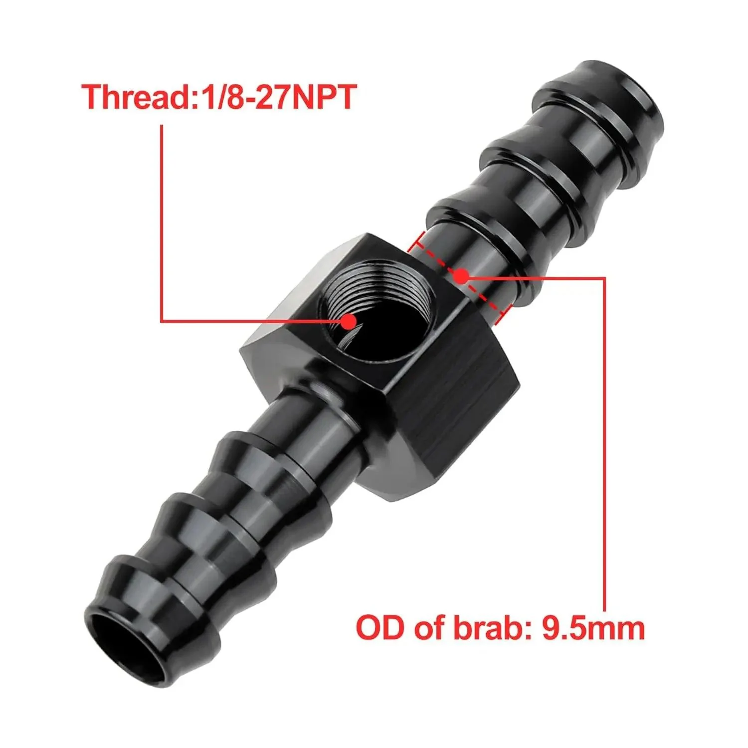 EVIL ENERGY Barb Fuel Pressure Gauge Fitting Adapter with NPT Sensor Gage Port Aluminum Black - Image 2