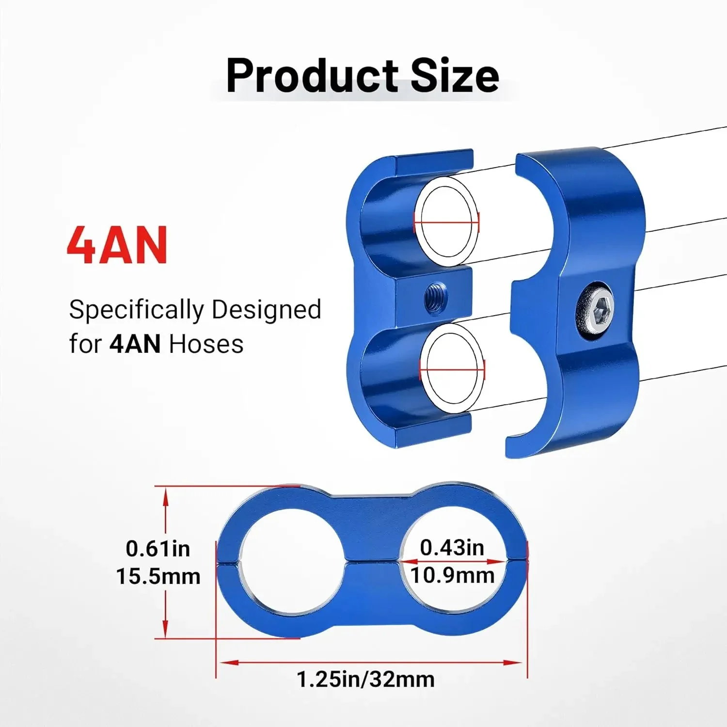 EVIL ENERGY 4/6/8/10AN Hose Separator Clamp, Fuel Line Mounting Clamp Aluminum 4PCS Blue - Image 3
