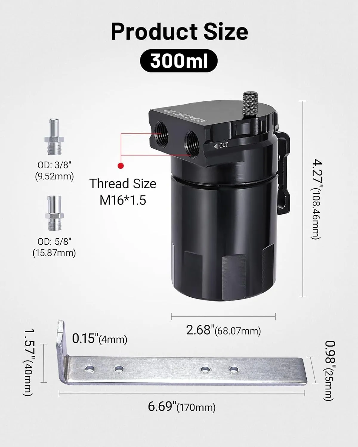 EVIL ENERGY Baffled Oil Catch Can Oil Separator Catch Can with Breather Filter 300ml Universal Aluminum 3/8-inch ID 2.6FT/5FT NBR Fuel Hose Kit - Image 26
