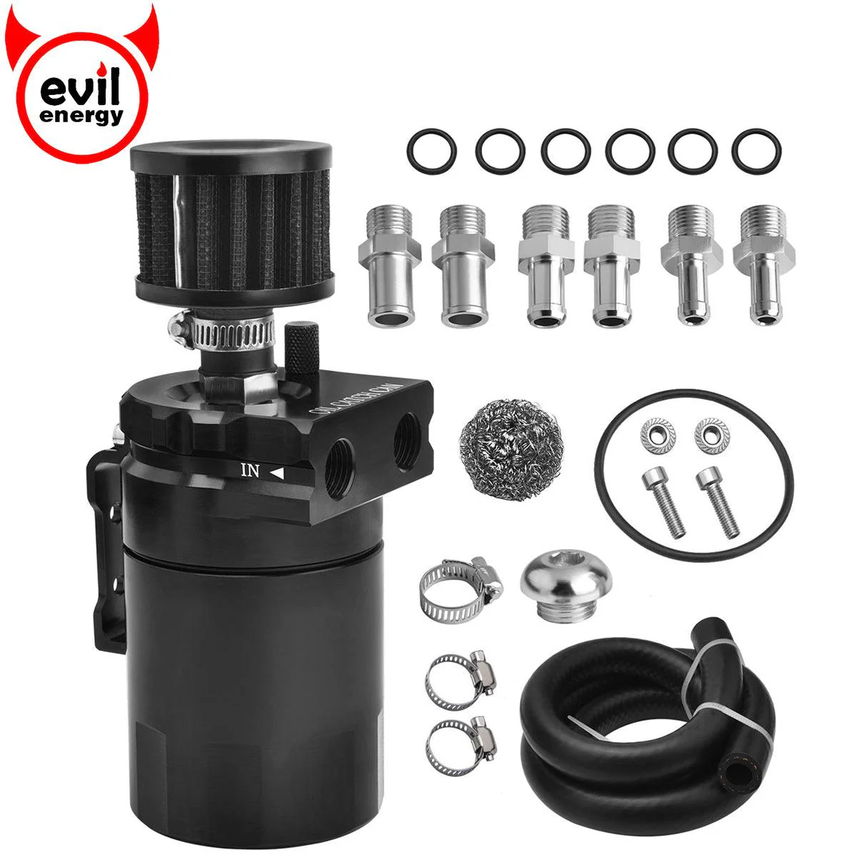 EVIL ENERGY Baffled Oil Catch Can Oil Separator Catch Can with Breather Filter 300ml Universal Aluminum 3/8-inch ID 2.6FT/5FT NBR Fuel Hose Kit - Image 3