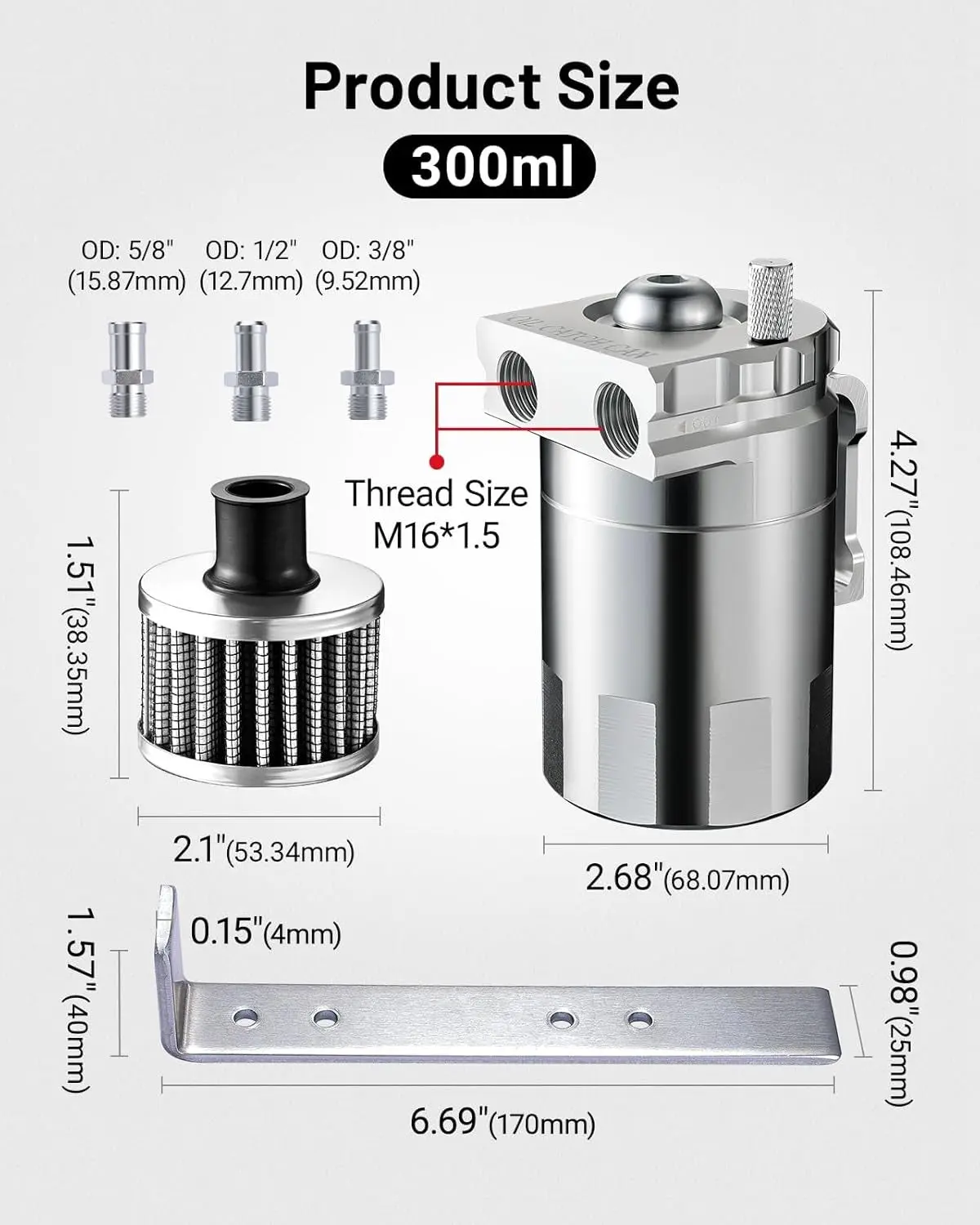 EVIL ENERGY Baffled Oil Catch Can Oil Separator Catch Can with Breather Filter 300ml Universal Aluminum 3/8-inch ID 2.6FT/5FT NBR Fuel Hose Kit - Image 33