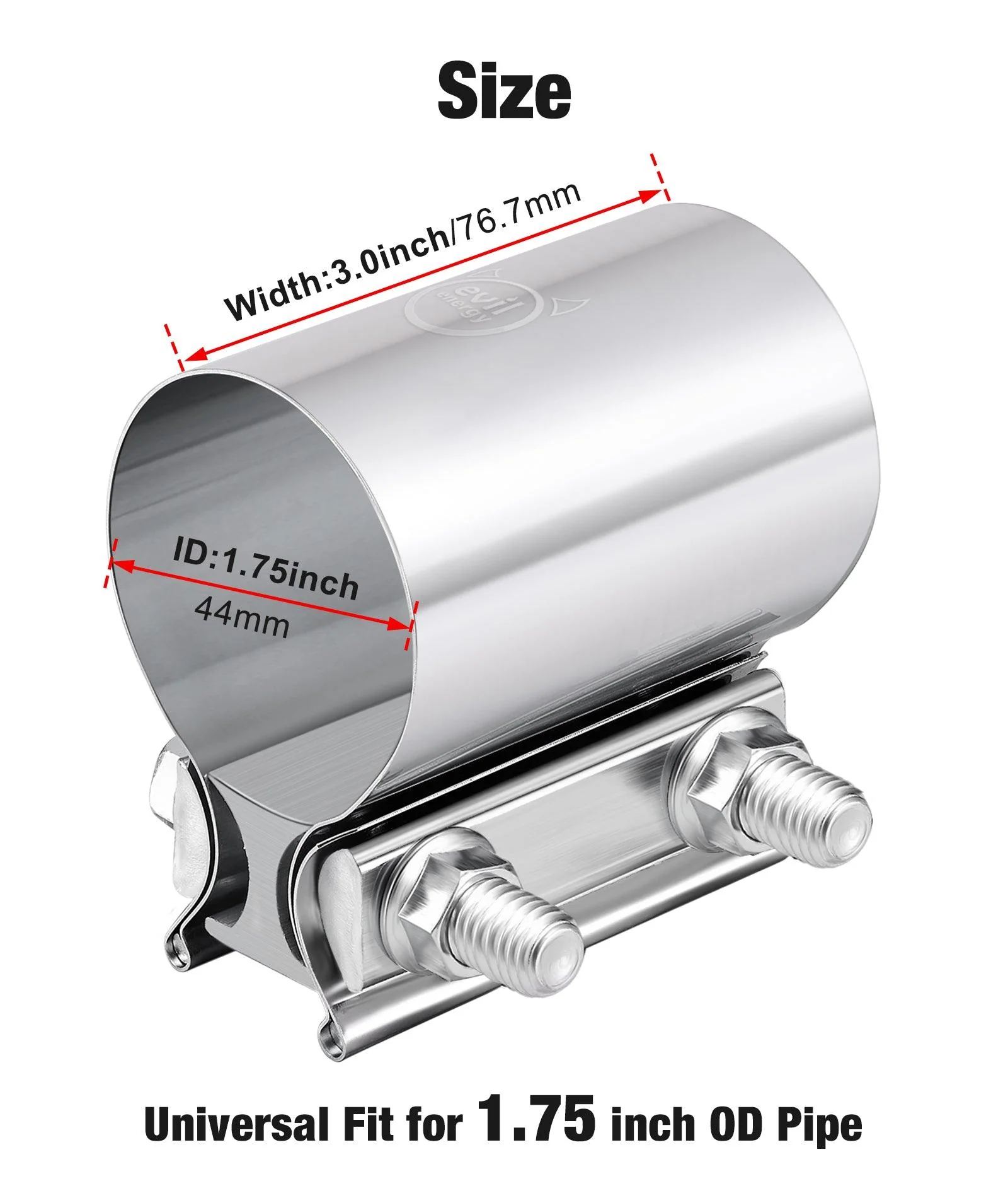 EVIL ENERGY Exhaust Clamp Butt Joint Band Clamp Sleeve Coupler Stainless Steel (1.75-5.0 Inch ) - Image 4
