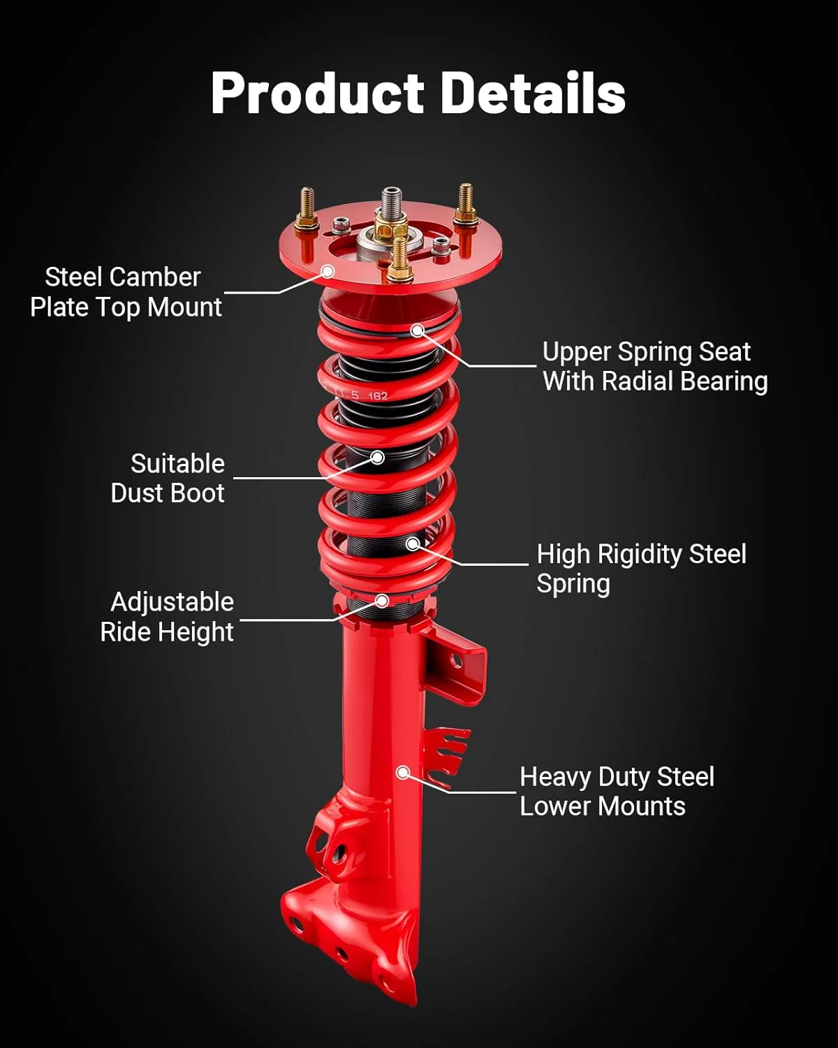 EVIL ENERGY Coilovers Compatible for BMW 3 Series (E36) 316i 318i 318is 320i 323i 325i 325is 328i 318tds 325td 325tds 1990-1999, BMW Z3 1996-2002, Height Adjustable Lowering Kit, Red - Image 6