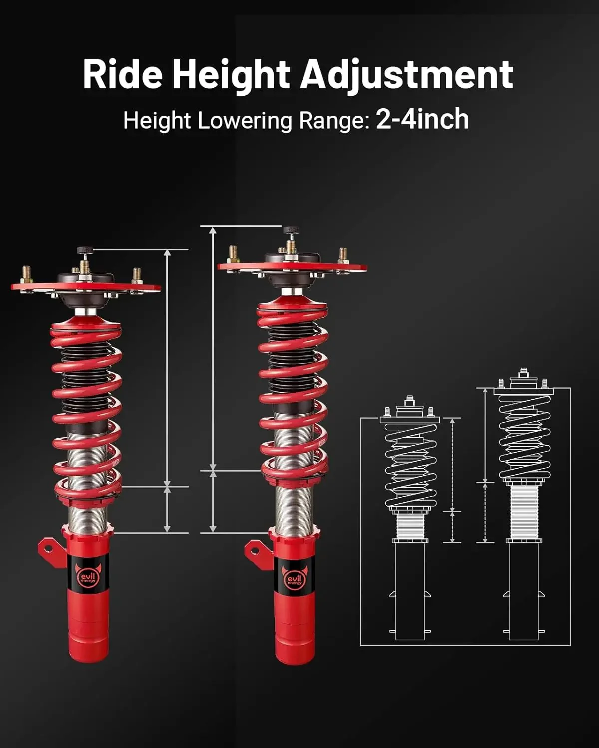 EVIL ENERGY Coilovers Compatible for BMW 3-Series RWD (F30) 2012-2018, Height Adjustable Coilovers Lowering Kit with 32-Level Damper Adjustment, Coilovers Suspension Kit, Red - Image 3