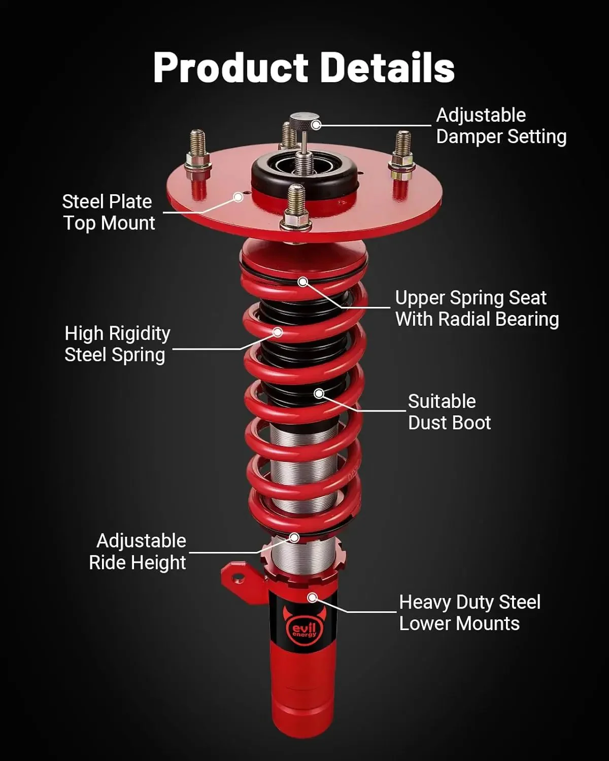 EVIL ENERGY Coilovers Compatible for BMW 3-Series RWD (F30) 2012-2018, Height Adjustable Coilovers Lowering Kit with 32-Level Damper Adjustment, Coilovers Suspension Kit, Red - Image 6