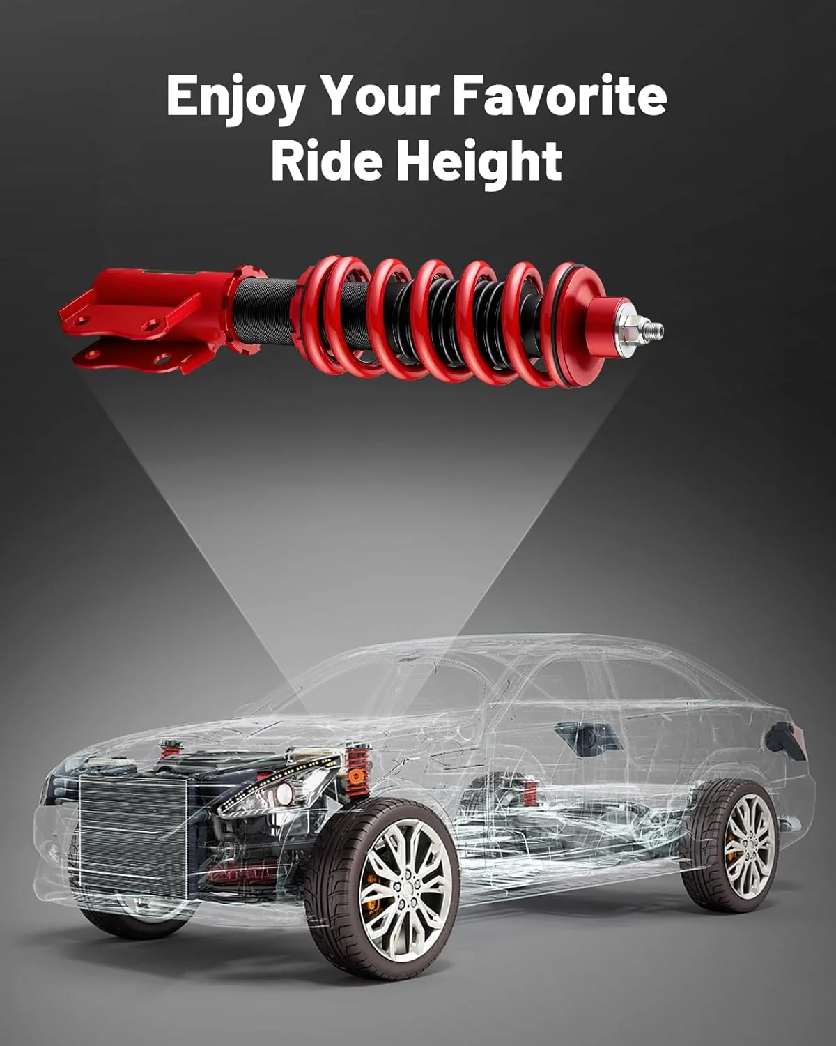 EVIL ENERGY Coilovers Compatible for Honda Fit 2007-2008, Height Adjustable Lowering Kit, Twin-Tube Coilover Suspension Kit for Comfortable Ride, Red - Image 8