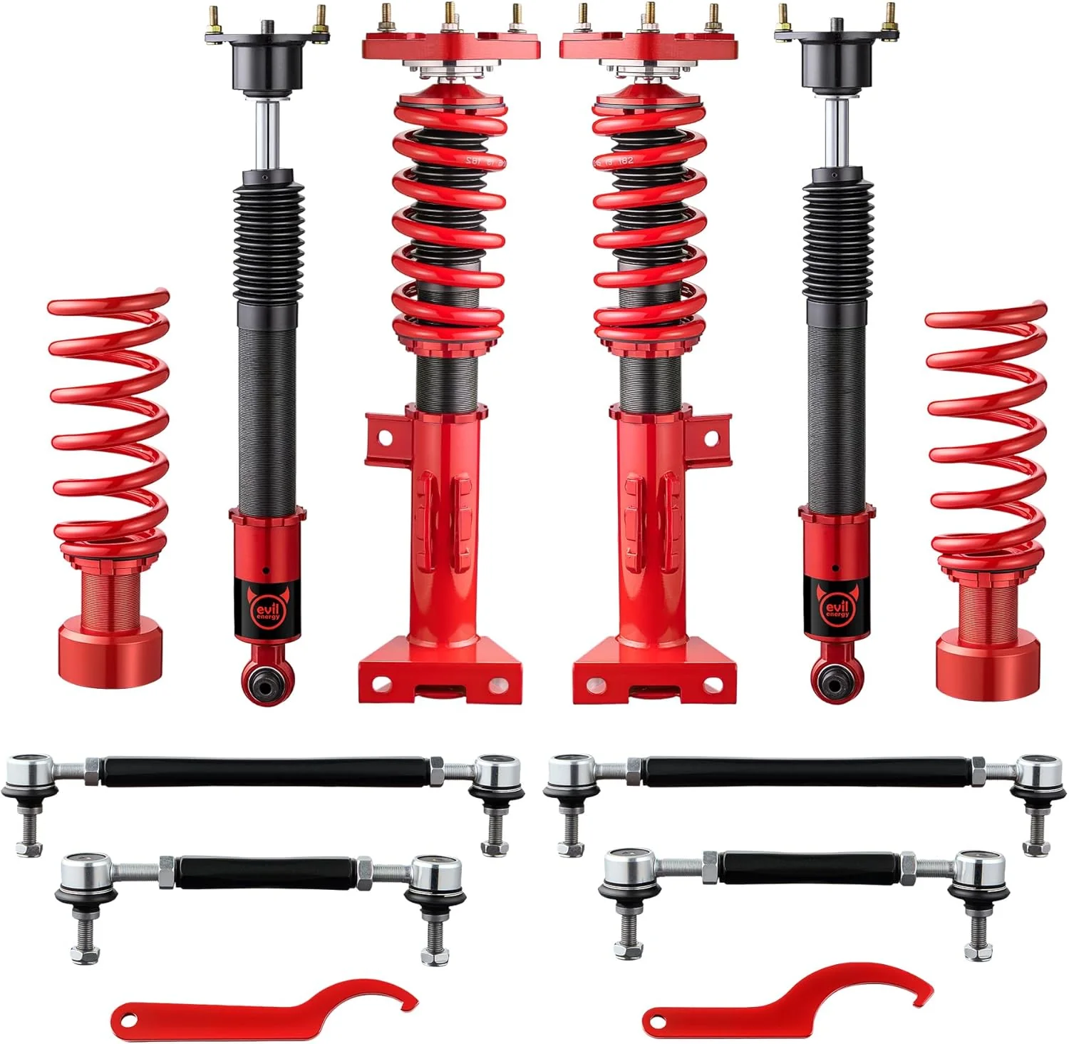 EVIL ENERGY Coilovers Compatible for Mercedes Benz W204 C-Class 2008-2014 RWD C180, C200, C220, C250, C300, Height Adjustable Lowering Kit, Twin-Tube Coilover Suspension Kit for Comfortable Ride, Red