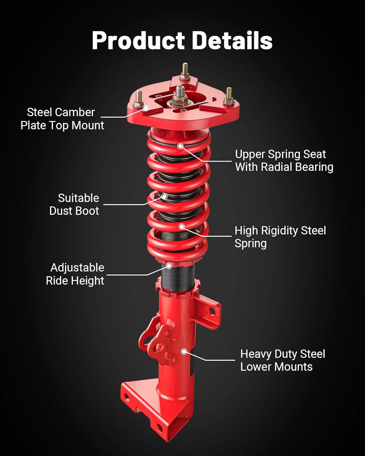 EVIL ENERGY Coilovers Compatible for Mercedes Benz W204 C-Class 2008-2014 RWD C180, C200, C220, C250, C300, Height Adjustable Lowering Kit, Twin-Tube Coilover Suspension Kit for Comfortable Ride, Red - Image 6