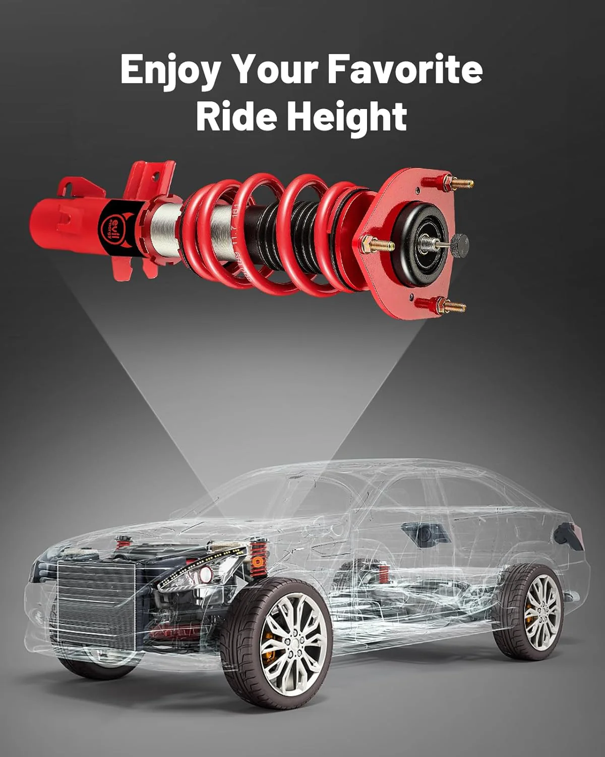 EVIL ENERGY Coilovers Compatible for MINI Cooper FWD R56 2007-2013, Height Adjustable Coilovers Lowering Kit with 32-Level Damper Adjustment, Red - Image 9