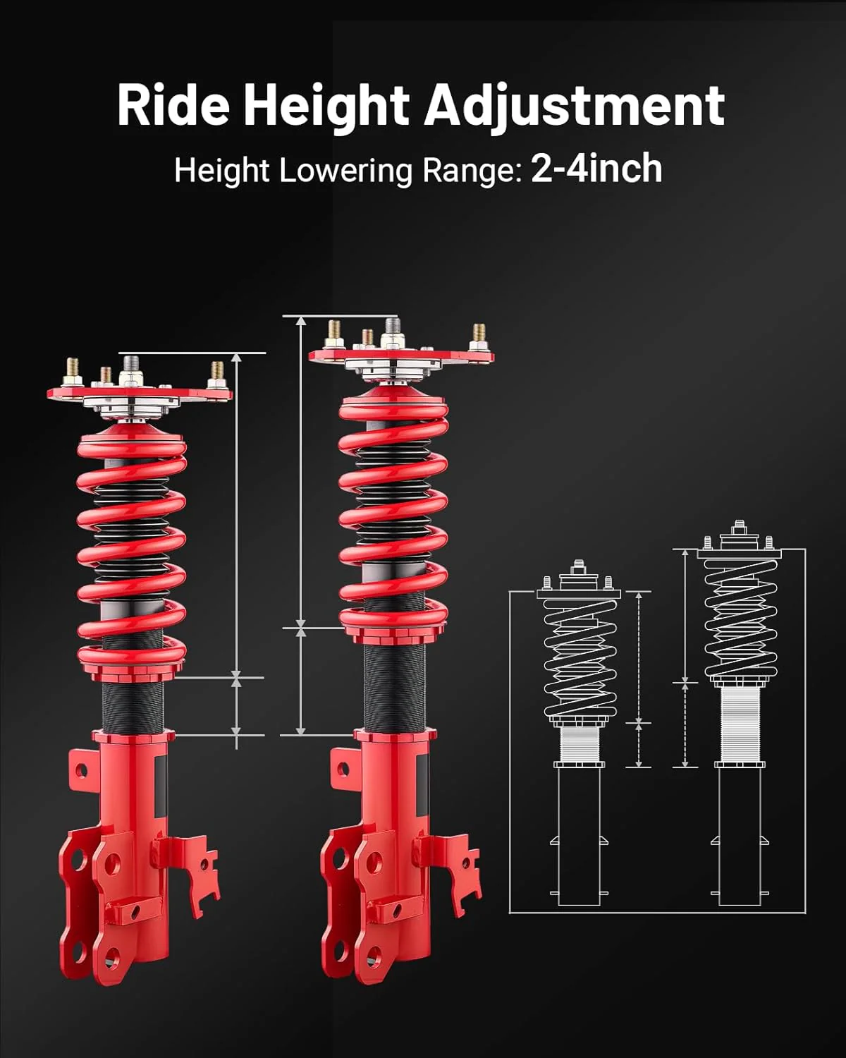 EVIL ENERGY Coilovers Compatible for Scion TC 2011-2016 AGT20, for Toyota Zelas 2011-2016, Height Adjustable Lowering Kit, Twin-Tube Coilover Suspension Kit for Comfortable Ride, Red - Image 2