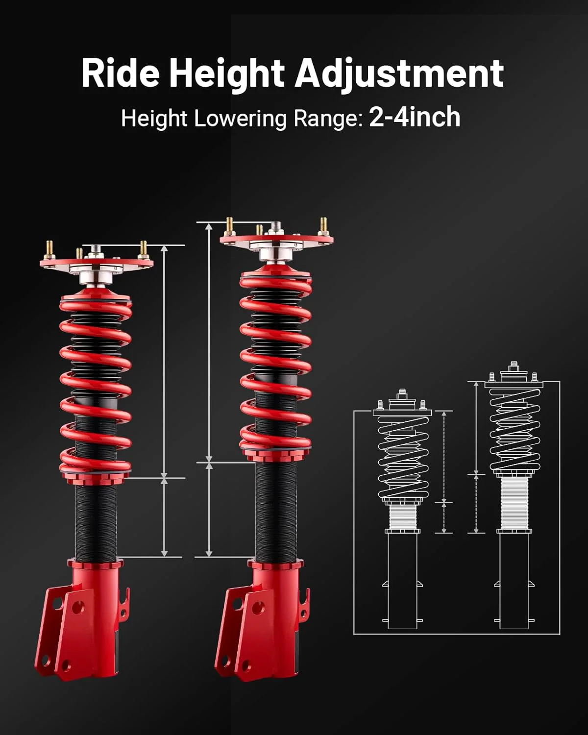 EVIL ENERGY Coilovers Compatible for Scion XB 2004-2006 US Model, for Toyota Echo 2000-2005, Height Adjustable Lowering Kit, Twin-Tube Coilover Suspension Kit for Comfortable Ride, Red - Image 2