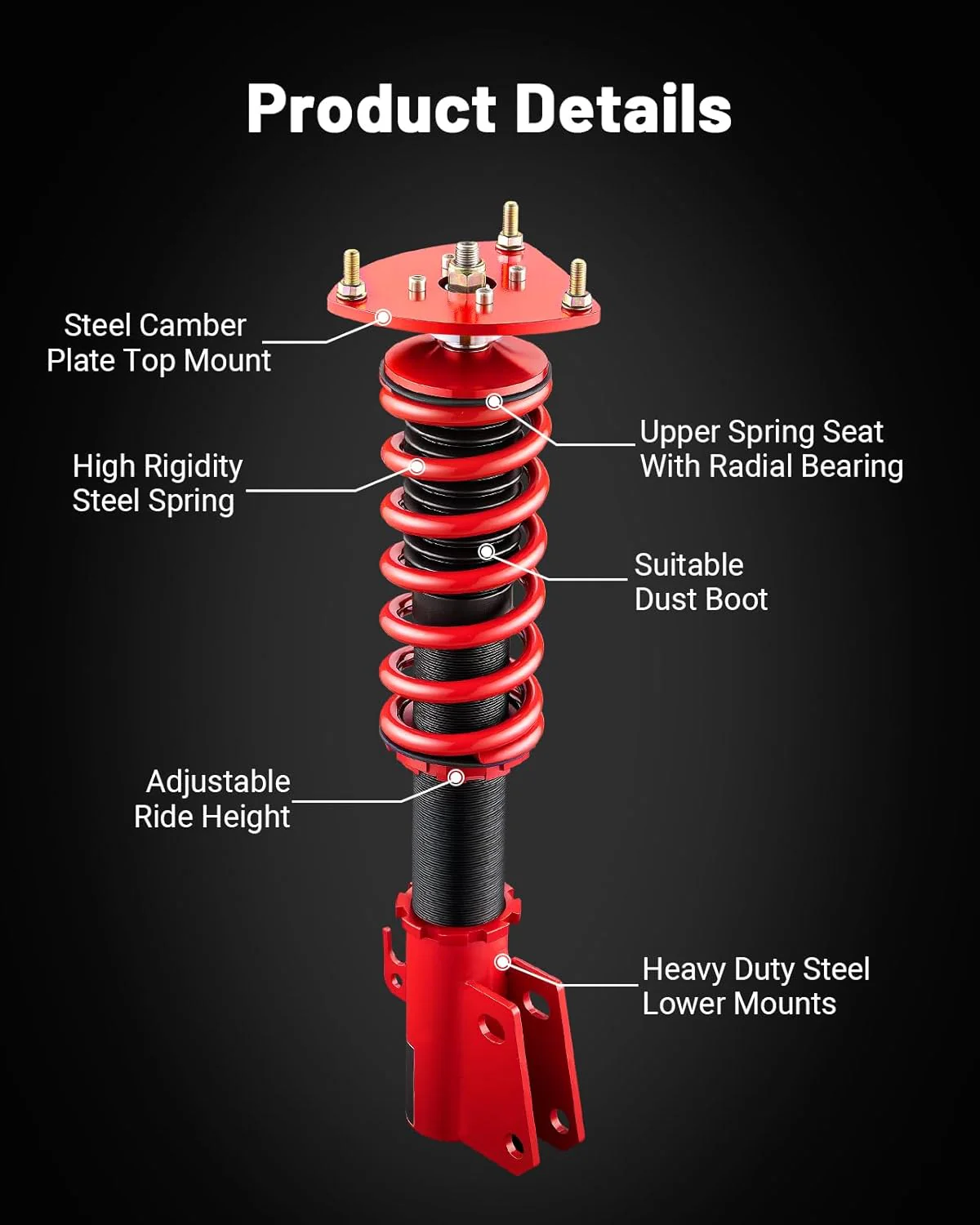 EVIL ENERGY Coilovers Compatible for Scion XB 2004-2006 US Model, for Toyota Echo 2000-2005, Height Adjustable Lowering Kit, Twin-Tube Coilover Suspension Kit for Comfortable Ride, Red - Image 6
