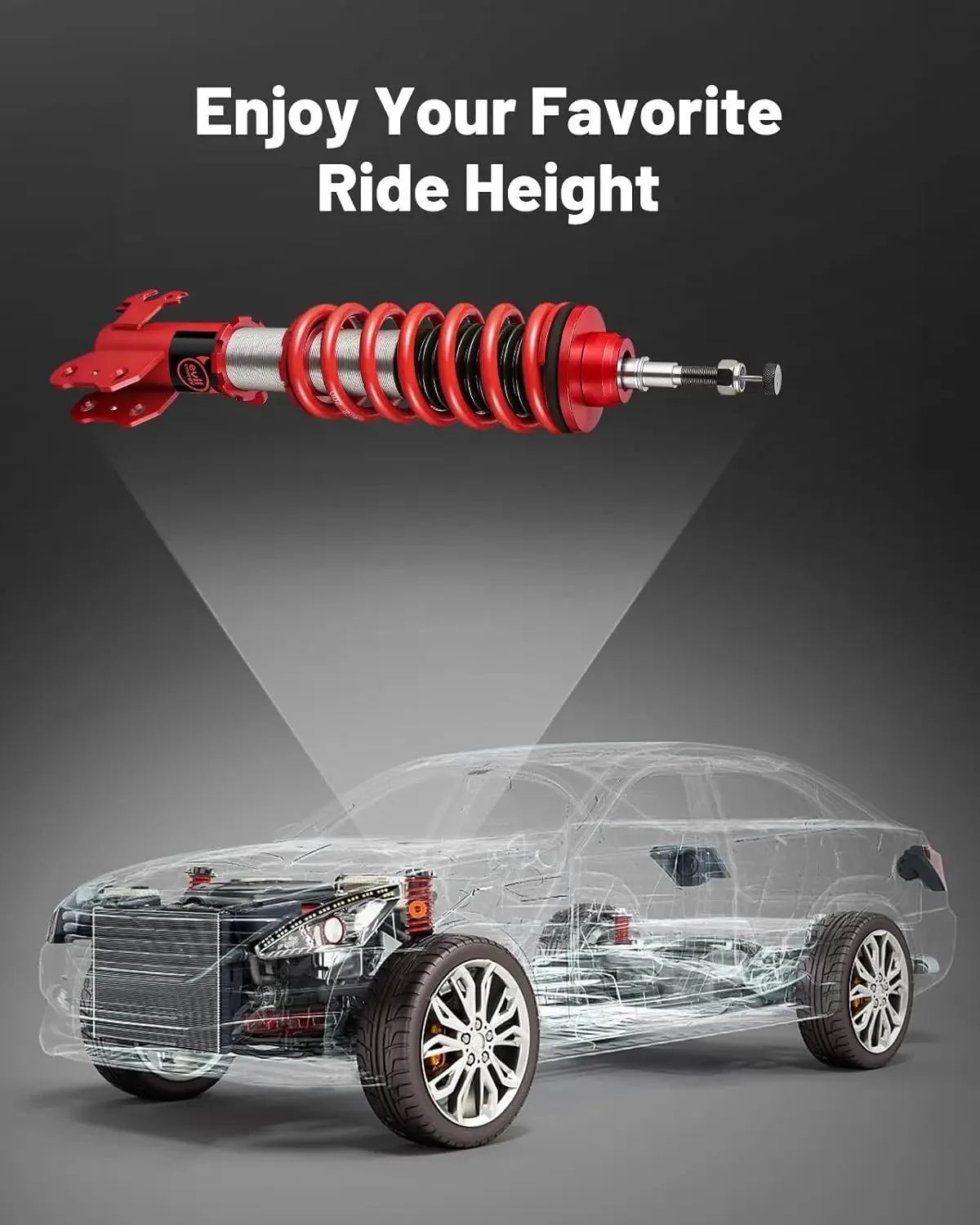 EVIL ENERGY Coilovers Compatible for Toyota Yaris (XP130/XP150) 2013-2019, Height Adjustable Coilovers Lowering Kit with 32-Level Damper Adjustment, Red - Image 9