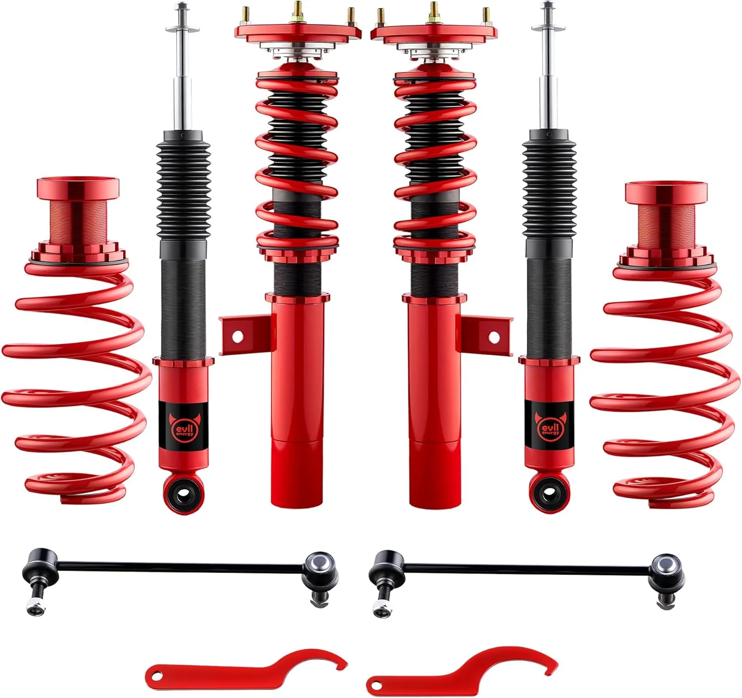 EVIL ENERGY Coilovers Compatible for Volkswagen GTI 2006-2009, for VW Golf 2003-2007, Height Adjustable Lowering Kit, Twin-Tube Coilover Suspension Kit for Comfortable Ride, Red